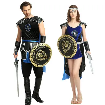 Umorden Kreeka-Rooma Sõdur Warrior Gladiaator Kostüüm Naised Mehed Cosplay Keskaja Kuningas Slayer Kostüümid Halloween Fancy Kleit