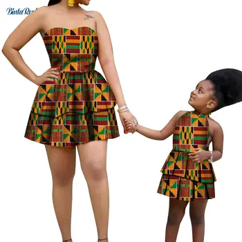 Bazin Riche Ema ja Tütar Riided Seksikas Mini Kleit Dashiki Tüdruk Kleit Aafrika Naiste Kleidid Aafrika Perekond Riided WYQ574