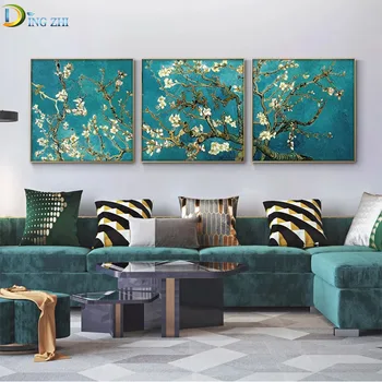 3tk Almond Blossom Diamond Kunsti Maalid Kodus Seina Decor Impressionism Lilled Diamond Tikandid elutuba Mosaic Komplekt