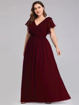 Pluss suurus õhtukleidid, V-Kaeluse Lühikesed Varrukad-LINE Põranda Pikkus Kleit 2023 kunagi päris Burgundia Elegantne Pruutneitsi kleit Naistele
