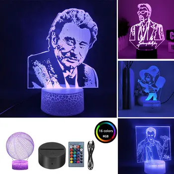 Kuulus Laulja Johnny Hallyday Joonis LED Nightlight Fännid Väljavalitu Touch Sensor, 3d Akrüül LED laualamp Tuba Decor