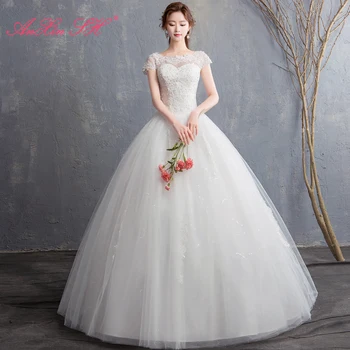 AnXin SH printsess valge pits pulm kleit, vintage o kaela profileerimine väike lill lühikesed varrukad pall kleit pruut pulmad kleit