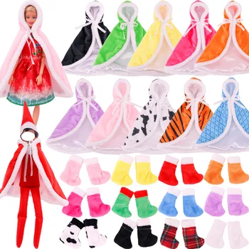 12 Stiili -, Plüüš-Mantel Kapuutsiga, Plüüš-Kingad Sooja Talve Varjatud Tahke Värv/Muster 11.8 tolline Barbie & 30Cm Elf Doll Riided, Mänguasjad