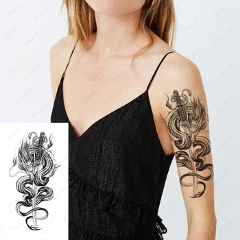 Dragon Veekindel Ajutine Tätoveering Kleebis Must Nuga Disain Võltsitud Tätoveeringud Flash Tatoos Käsi Keha Kunst Naised Mehed