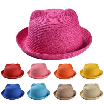 1tk Uus Armas Suve Mütsid Straw Beebi Kõrva Kaunistused ühise Põllumajanduspoliitika Lapse Iseloomu Tüdrukud Poisid Päike Müts Lastele Floppy Panama Candy Värv