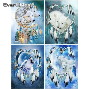 EverShine Dreamcatcher Diamond Maali Täis Ruudu-Või Ristpistes Diamond Tikandid Hunt Kive Käsitöö Seina Kaunistamiseks