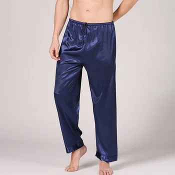 Meeste Imiteerisid Silk Pidžaamad Püksid Pehme Magab Põhjad Nightwear Sleepwear Vabaaja Püksid Lahti Hombre Hingav Aluspesu