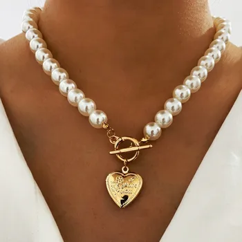 TOBILO 2022 Uus Vintage Pulm Pärl Choker Kaelakee Naiste Geomeetriline Südame Ripats Kaelakeed Ehted collier de perles