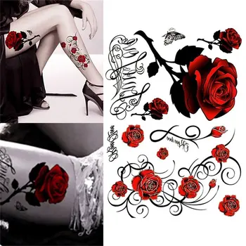 3D Rose Body Art Veekindel Ajutine Seksikas Reie Tätoveering Sticke Naine Body Art Käe Jalad Flash Ajutine Tätoveering Kleebised 1 TK