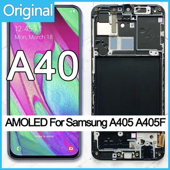 100% Super AMOLED Samsung A40 LCD 2019 A405 LCD ekraan puutetundlik Digitizer paigaldus raam varuosade asendamine