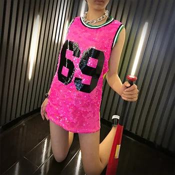 Fashion Girl Bing Litrid Tantsu Kulumise Lihtne T-särk Naistele, Läikiv, Sexy Etapp Kostüümid Hip-Hop Kostüüm Cheerleading Riided Dufugold