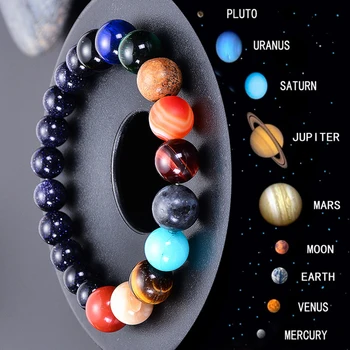 Päikesesüsteemi Planeedid Käevõru Naistele Mehed, Looduslik Kivi, Sinine goldstone ' i Galaxy Pärlitest Käevõru Ehted Kingitus DropShipping