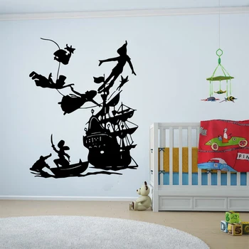 Cartoon Peter Pan Piraadid Laeva Seina Kleebis Lapsed Tuppa Baby Lasteaed Pere Peter Pan Piraadid Laeva Anime Seina Decal Magamistuba Vinüül