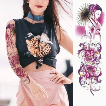 Uus 1 Töö Ajutine Tätoveering Kleebis Geisha lootose lille Tattoo Käe Body Art Suur Ümbris Suur Võltsitud Tätoveering Kleebis