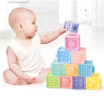 Beebi plokid touch mänguasjad pehmed kuubikud lastele montessori bebe kids Mänguasi ehitusplokid 3D Massaaž Kummist Vinüül vann Pigistada Mänguasi