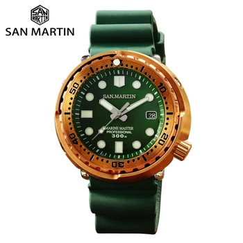 San Martin Tuuni Pronks Meeste Watch Automaatne Mehaaniline Sapphire Helendav 30 Riba veekindel Fluoro Kummist Rihm Kalender часы