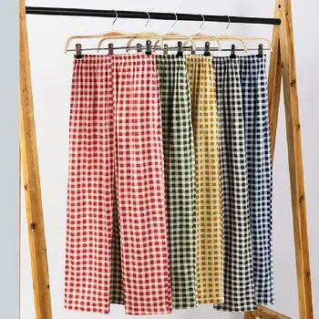 Uus naiste magada põhjad 100% puuvillane ruuduline Kodu püksid naiste pidžaama püksid mugavuse Slacks pijamas paar vabaaja lai jalg püksid