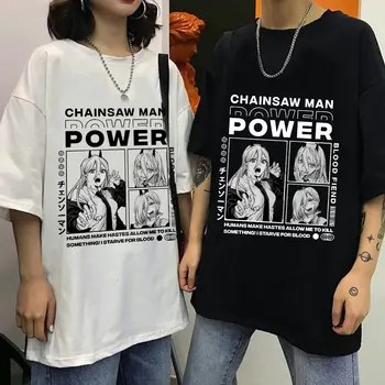 Meeste T-särk Mootorsae Mees Denji Võimsus Moe Anime Pildid Liiga T-särk, Meeste T-särgid Lühikeste Varrukatega Vabaaja Streetwear Tops