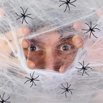 2022 Halloween DIY Valge Spider Web Halloweeni Dekoratsioonid, Kodu Valge Puuvillane Web Must Plastik Spider Partei Teenetemärgi