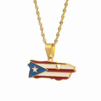 Roostevabast Terasest Puerto Rico Kaart Emailiga Lipu Ripats Kaelakeed Trendikas Naiste Võlu Ehted