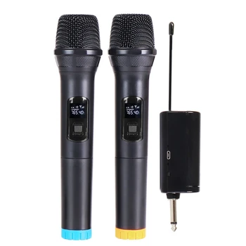 Traadita Mikrofon,Dual Kaasaskantavate käeshoitavate Dünaamiline Karaoke Mikrofon Koos Vastuvõtja, Laetav,Juhtmeta Mikrofoni Komplekt PA